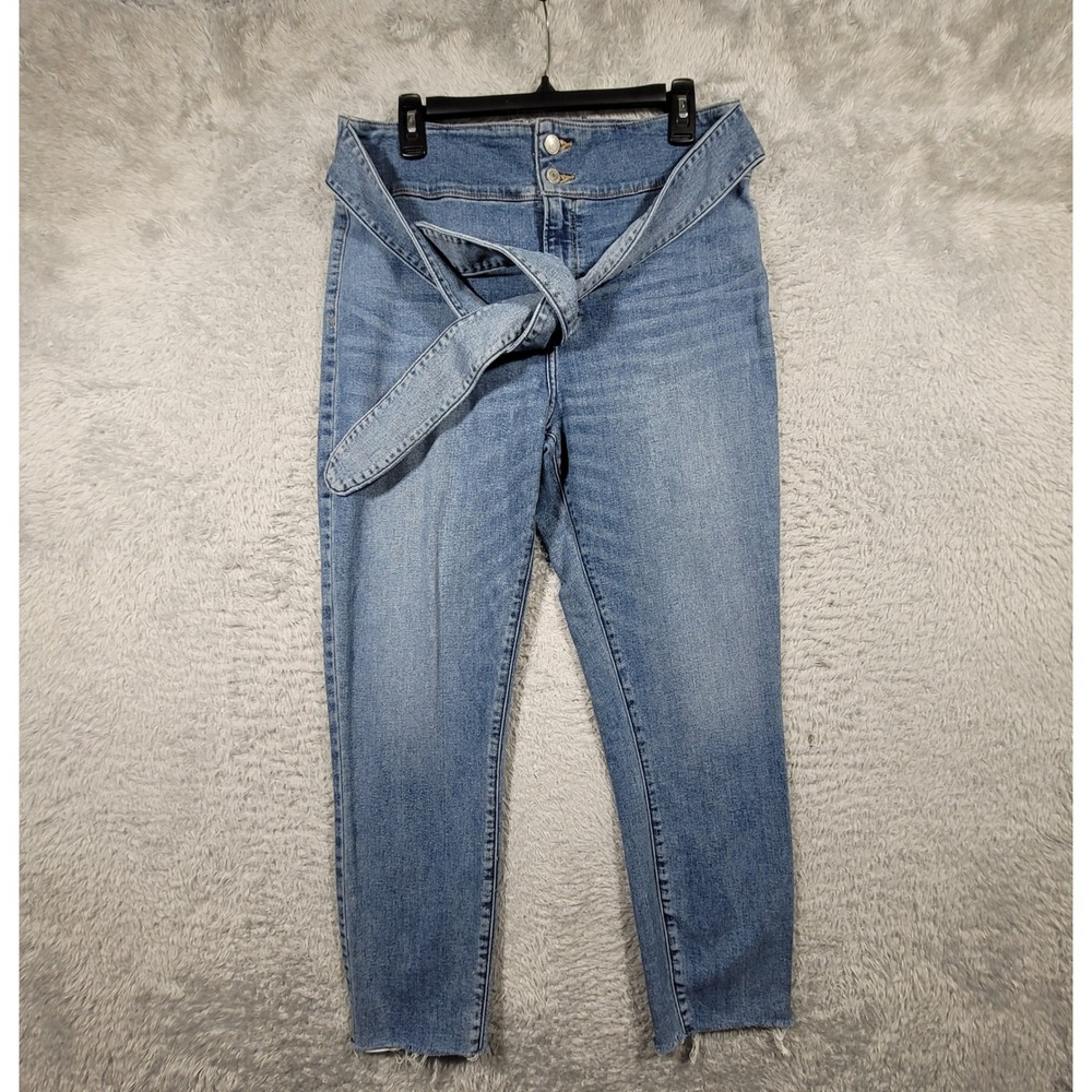 Abercrombie & Fitch Super Skinny Ankle Jeans Womens 32 14R Blue Tie Waist